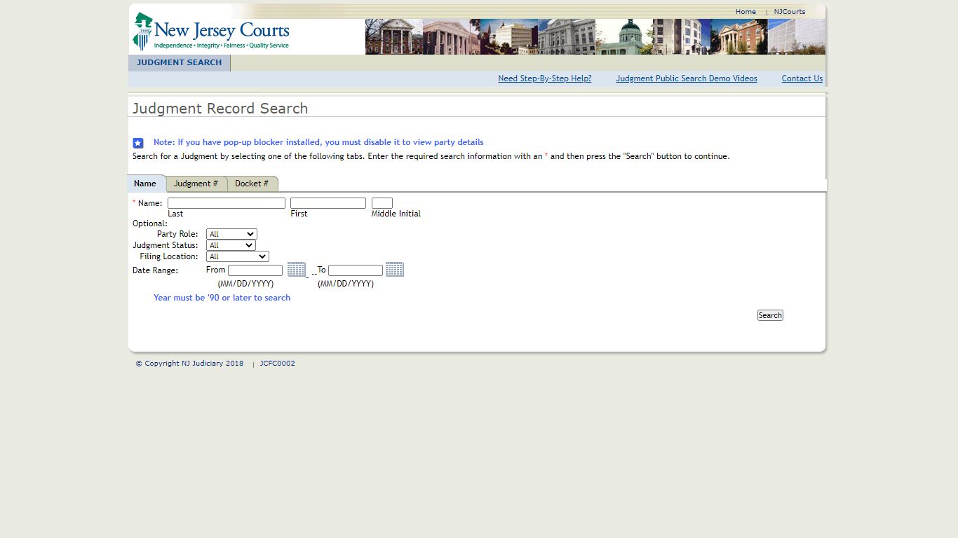 Judgment Search - New Jersey Superior Court